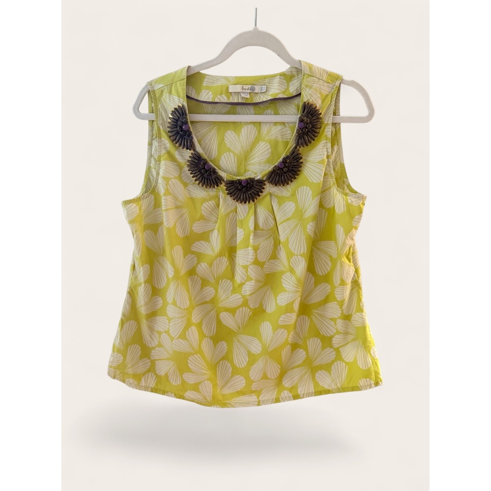 "Citrus Shell Siren" Boden Shell Print Sleeveless Cotton Top Coquette Aesthetic - Picture 3 of 10